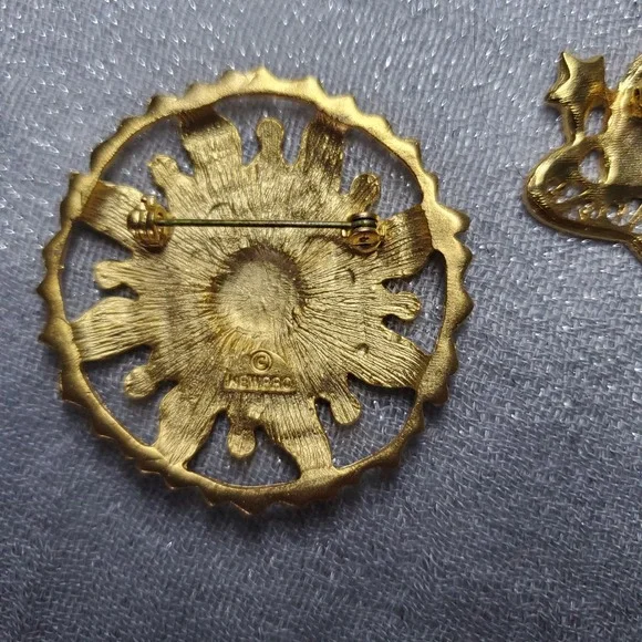 Vtg Newpro Celestial Brooch Full Set Gold Tone Sun Moon Planet Glitter Enamel - Picture 9 of 9